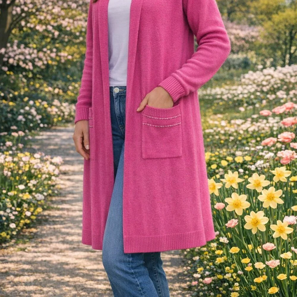 Gorgeous Pink Cardigan with Embellished Pockets from Paris (E6) - Picture 2 of 6